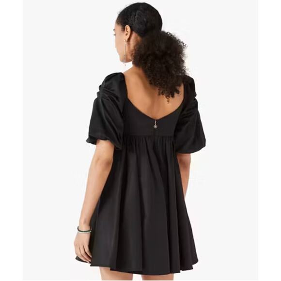 Kate Spade Beau Sweetheart Bow Empire Babydoll Puff Sleeve Black Mini Dress 4 - Picture 3 of 13